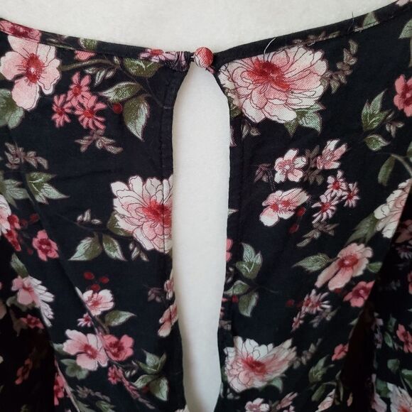 AMERICAN EAGLE dress black floral open back 3/4 sleeve ruffle viscose M - Picture 4 of 8